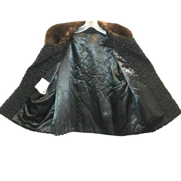Vintage Black Persian Lamb Cropped Fur Jacket Mink Collar Womens 12 - Picture 11 of 15